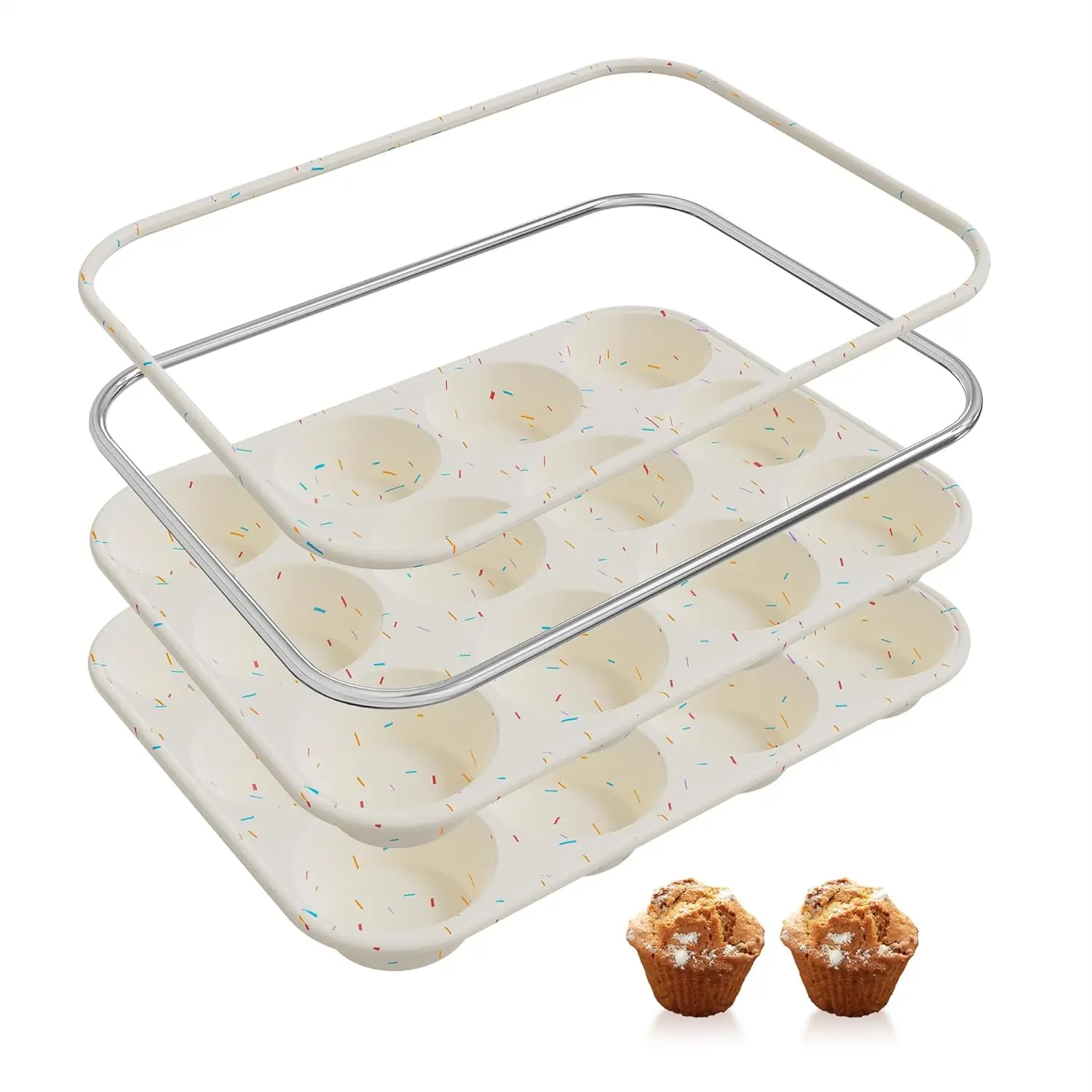 2 Pack 12 Cups  Muffin Pan with Metal Reinforced Frame Regular Size  Molds Cupcake Cake Baking Pans Cookie Baking Chocoflan Cupcake Mold Nonstick Muffin Tin  Baking Supplies
