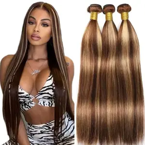 Highlight Brazilian Human Hair P4/27 Honey Blonde Bundles for Women - 1/3/4 Bundles, 12 Inch to 28 Inch, Straight Hair, No Shedding, Tangle Free