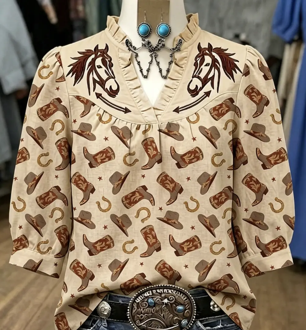 Western Boot  Horse Womens Blouse