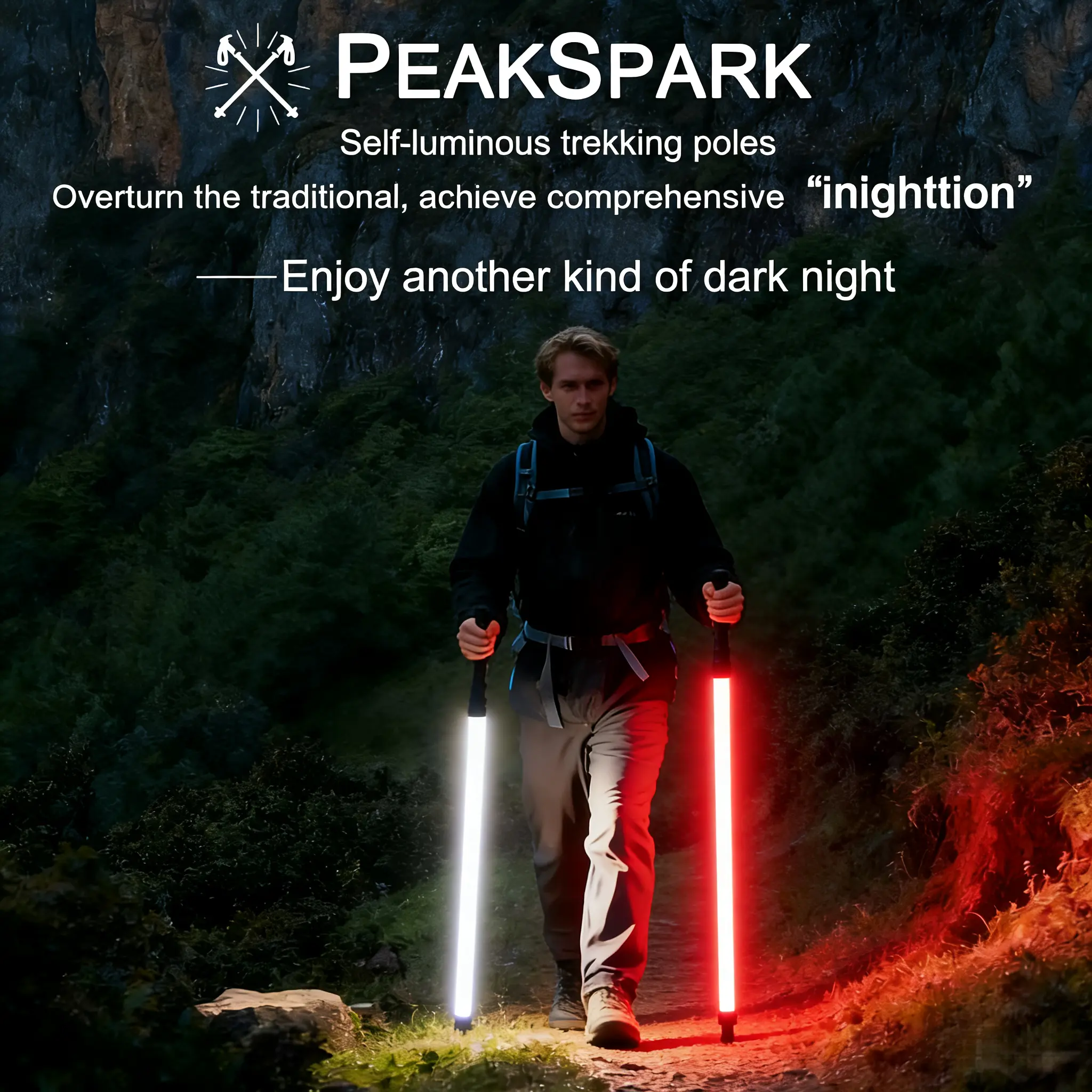 Laser Saber Style Hiking Sticks - Non-Foldable Rust-Proof Aircraft Aluminum Trekking Poles, Adjustable Waterproof Durable Survival Stick, Built-in LED Light Strip, Anti-Slip Grip, Hiking Gear for Night Hike, Camping, Emergency Safety, Aircraft Alum., Shoc
