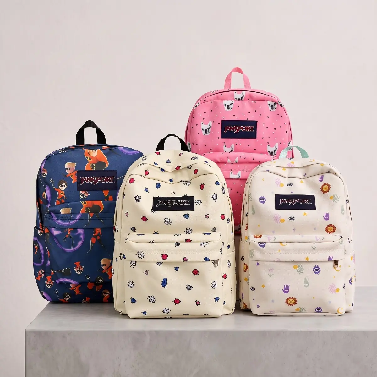 JanSport Cute Cartoon Print Backpack, Fashion Pattern Student School Bag, Lightweight Casual Daypack Rucksack for Teens Girls Multiple Printed Styles