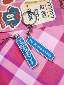 "we didn't even kiss" Phone Kindle Charm Keychain - Blue Design, Ideal for Phone and Kindle Accessories