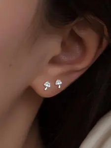 Cute Small Mushroom Design Stud Earrings, Artificial Zircon Decor Stud Earrings for Women, Party, Daily Jewelry for Birthday Gift, Studs Earrings