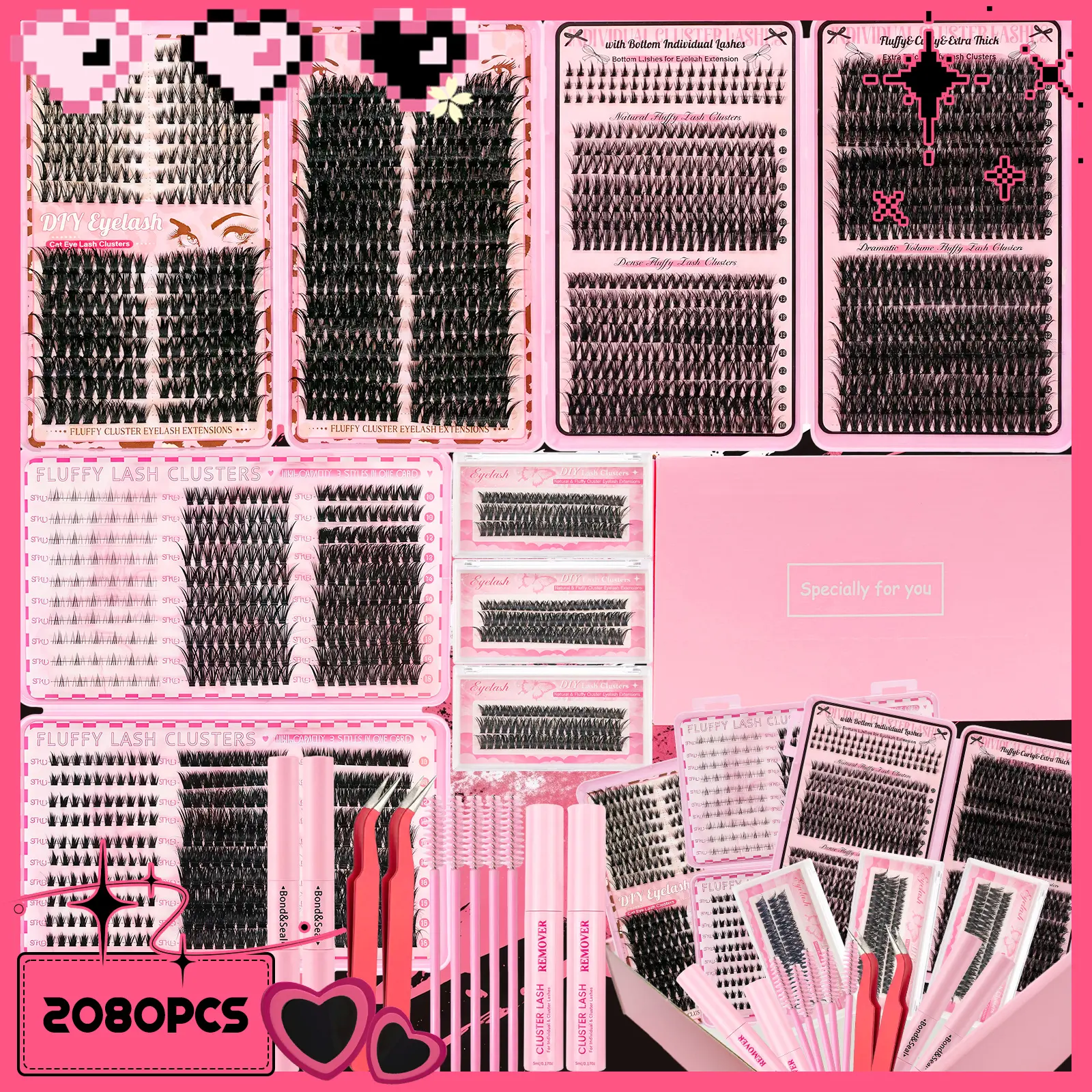 SOSIAYCICI LASH "The Almighty" DIY Lash Kit Box | 2080pcs Clusters with Bond, Seal & Applicator | Mixed Volume Natural Dense Dramatic Manga Cat Eyes Style | The All-Around Balanced Choice In One Kit | Salon Quality Extensions for The Almighty You