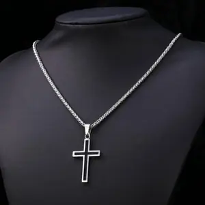 Cross Pendant Necklace with Twisted Chain - Street Style