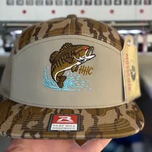 Hudson Hat Company Small Mouth Bass Richardson 168 Camo Flat Bill Snapback Hat with Embroidered Fish Design