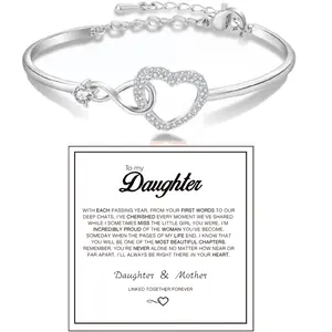 To My Daughter Forever Connected Bracelet, Infinity Forever Love Heart Bracelets From Mom Cubic Zirconia Inspirational Gift