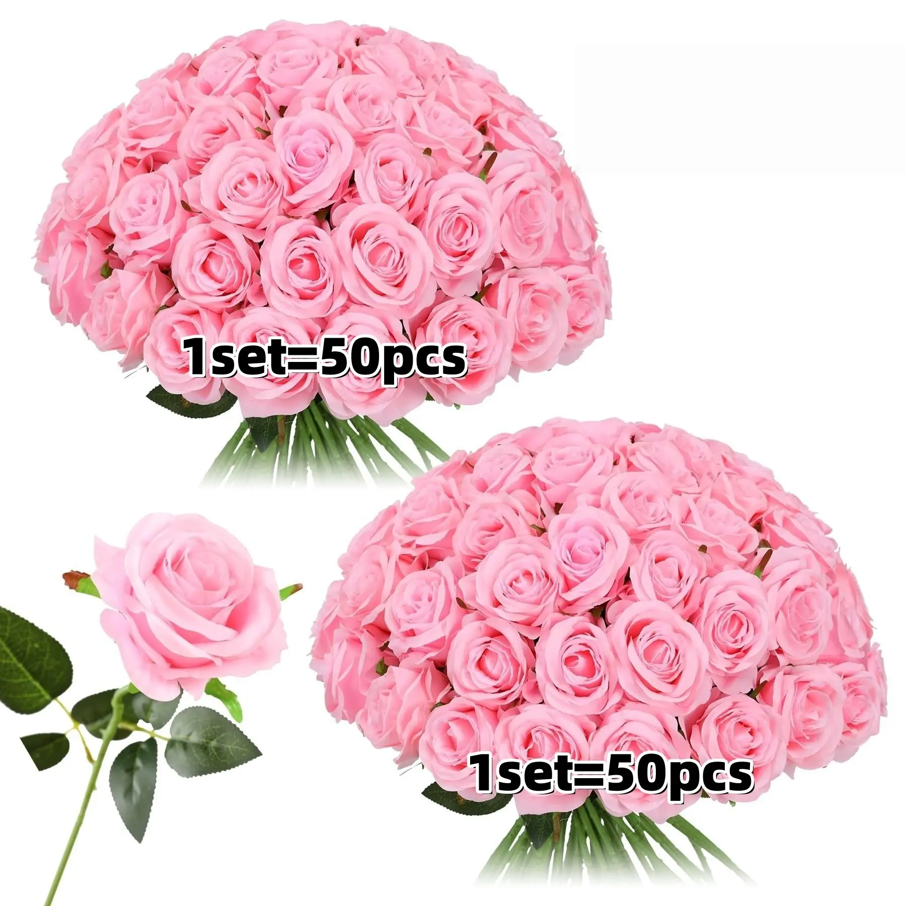 50pcs Artificial Silk Roses Bulk, Fake Roses with Stems, Realistic Flowers for Wedding, Home Party Decor, Faux Flower Decorations, Valentine's Day, Mother's Day, Faux Decorative Flower