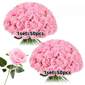 50pcs Artificial Silk Roses Bulk, Fake Roses with Stems, Realistic Flowers for Wedding, Home Party Decor, Valentine's Day, Mother's Day
