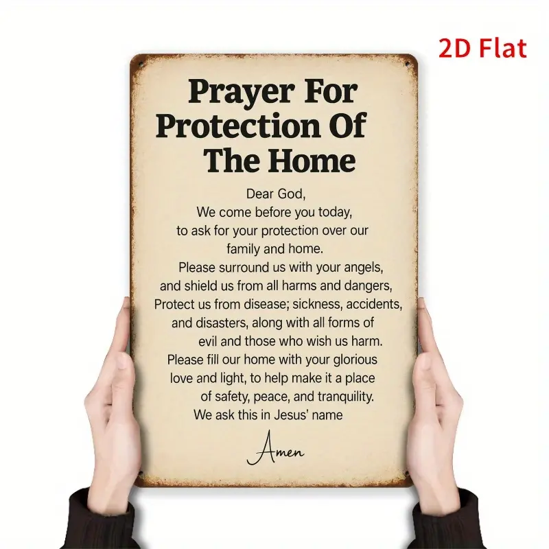 1pc Vintage Iron Rectangular Sign - 2D Flat Print Home Protection Prayer Plaque, Suitable for Porches, Living Rooms, Office Decor, Unique Home Gift Idea