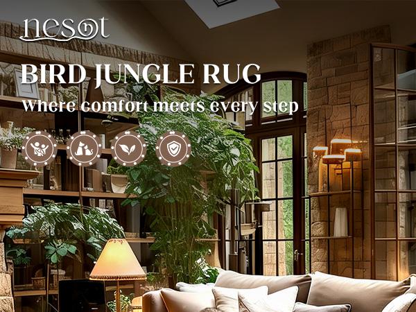 Geanup Washable Bird Rug Non Slip, Soft Boho Floral Kitchen Laundry Rug with Rubber Backing, Low Pile Runner Rug for Entryway Bedroom Living Room Bathroom