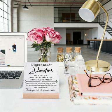 A Truly Great Doctor Acrylic Desk Plaque with Wooden Base, Thank You Gift for Doctor, Appreciation Keepsake for Medical Staff, Home Office Clinic Decor