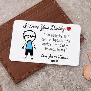Father's Day Gift for Dad Personalized Daddy Wallet Card Custom Metal Wallet Insert Unique Anniversary Birthday Gift for Him from Son Meaningful First Time New Daddy Gift from Boy