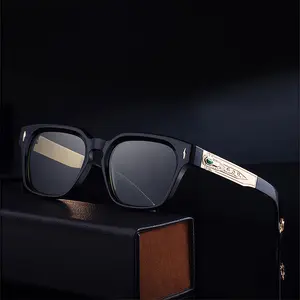 Men's High Quality Stylish Trendy Sunglasses - Black Frame, Hand-Carved Gold Temples & Green Accent | UV400 Protection, Comfortable Fit for Streetwear, Driving & Daily Use