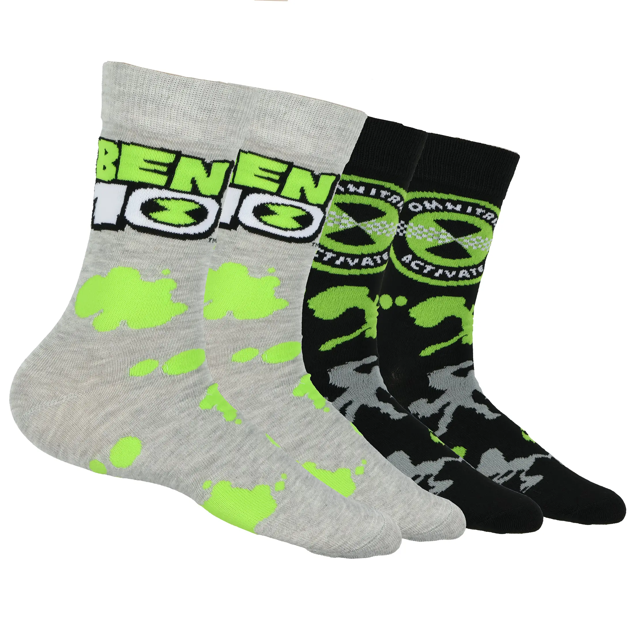 Men's Ben 10 Alien Mid-Calf Crew Socks - Goop, Omnitrix Designs, Soft Polyester Fabric, Secure Fit, 2 Pairs, Everyday, Stretchy, Casual, Comfortable, Funny