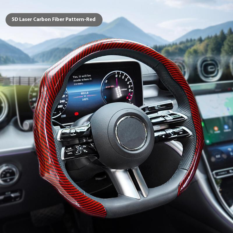 Fashionable, modern and sporty style, ultra-thin design, suitable for all seasons, 2026 new model carbon fiber steering wheel cover with sensitive response, anti-slip and breathable features.