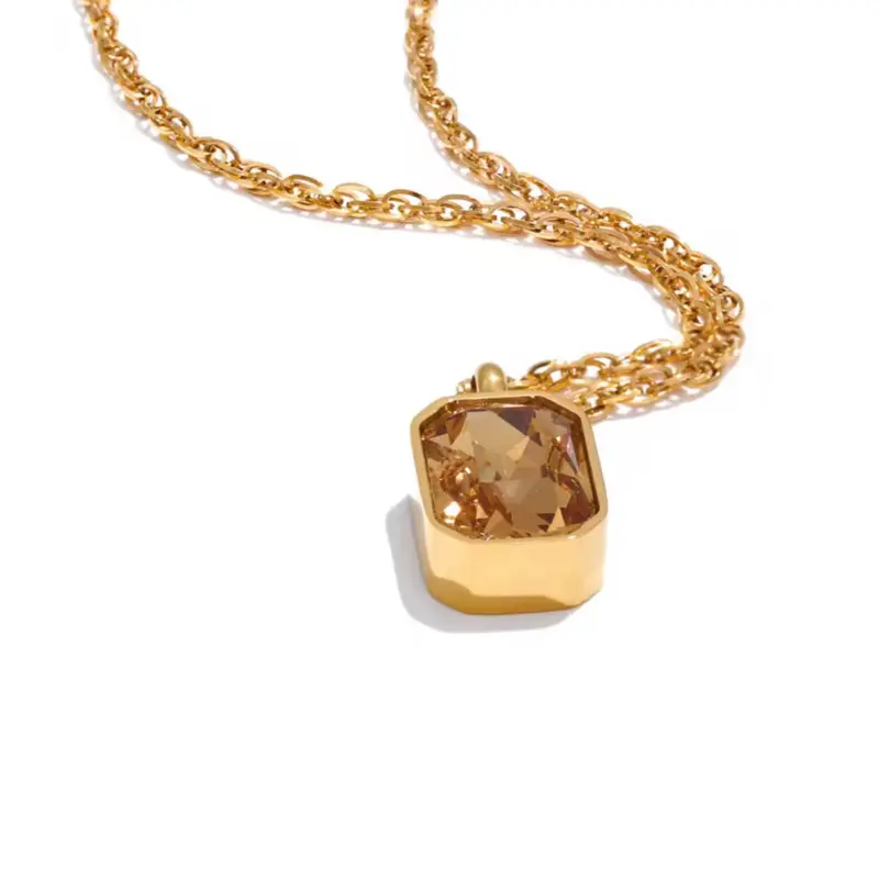 Champagne color stone pendant with necklace stainless Steel PVD 18 k