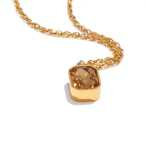 Champagne color stone pendant with necklace stainless Steel PVD 18 k