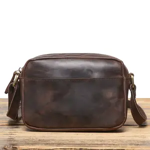 Vintage Crazy Horse Leather Men's Crossbody Bag Cowhide Shoulder Bag Small Leather Postman Bag Phone Pouch for Men