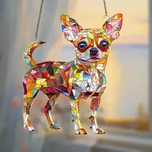 Chihuahua Stained Glass Style Sun Catcher, Colorful Rainbow Prism Light Catcher, Dog Window Hanging Ornament for Home, Car, Patio, Indoor Outdoor Decor, Unique Keepsake Gift for Chihuahua Mom, Pet Lovers, Boho Wall Art Decoration