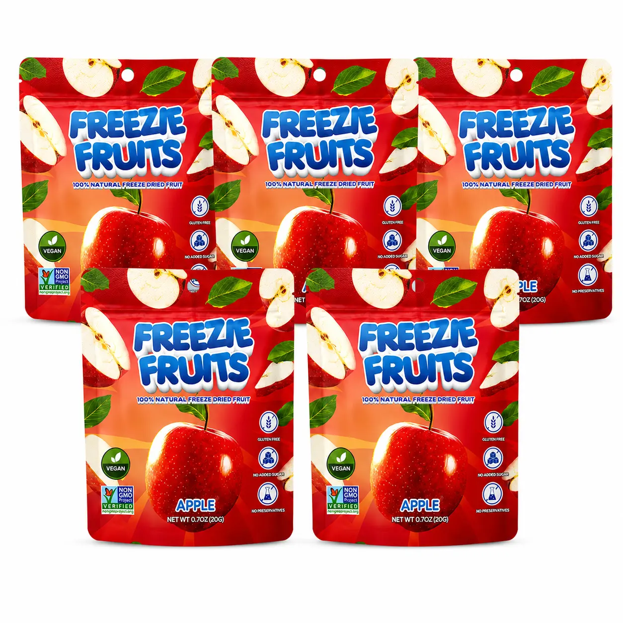 5 for 5 Bundle - Freezie Fruits Apple 100% Real Fruit No Added Sugar Vegan Gluten-Free Non-GMO Kosher No Preservatives