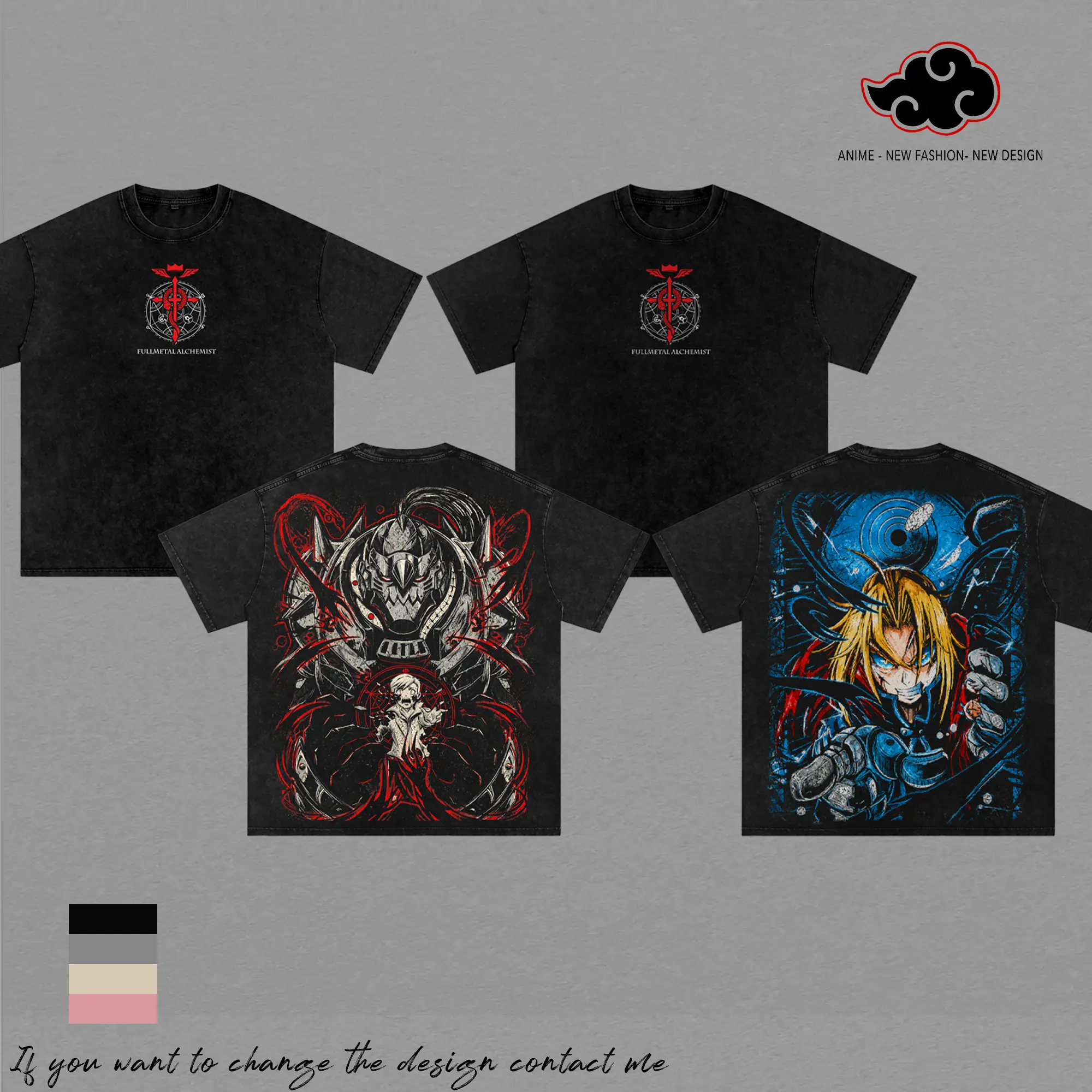 Fullmetal Alchemist Edward Elric X Alphonse Elric Anime Graphic Tee Vintage Washed Oversized Shirt FMA Brotherhood Manga Streetwear Unisex Gift