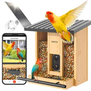 Adomii Smart Bird Feeder Camera Solar Powered with AI Bird Identification Live View HD Video Recording Cedarwood Gift for Bird Lovers & Families