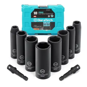 #Summervibes DURATECH 10-Count 3/8" Drive 6 Point Deep Impact Socket Set, Including 8COUNTS Deep Impact Sockets in SAE Sizes (5/16", 3/8", 7/16", 1/2", 9/16", 5/8", 11/16", 3/4") & 2COUNTS 1/4" Hexagon Extension Bars
