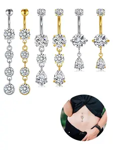 Belly Button Rings Dangle Belly Piercings Silver Gold Hypoallergenic Belly Rings Dangling Stainless Steel 14g Navel Jewelry for Women Navel Rings Teardrop