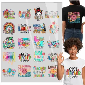 20sheet The Best Teacher Iron on Transfers, DTF Transfers Ready to Press Clothing Stickers Iron on Decals for T Shirts Hoodie DIY Crafts Pillow Bags Teacher's Day Gift