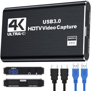 4k hdmi capture card for streaming, full hd 1080p 60fps usb cam link game audio video capture card for camera/ ps5/ ps4/ 3ds/ xbox hdmi devices, portable, black, compact high quality audio