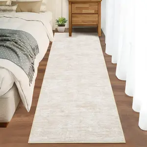 1pc Modern Minimalist Runner Rug  Machine Washable Hallway Runner, Modern Solid Accent Rug Soft Rubber Backed Indoor Carpet, Low Pile Thin Non-Shedding Foldable Printed Mat for Entryway & Kitchen, Beige Camel