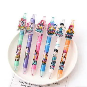 K-Pop Hunter Girl Round Ballpoint Pens, Press Pen, School Season Gift, Acrylic Sticker Pen, High Aesthetic Click Gel Pen