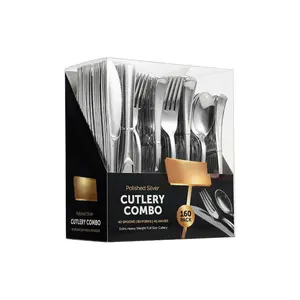 Set- Silver Flatware Set- Heavy Duty Cutlery Set - Bulk Combo Value Pack 160 count 40 Knives 80 Forks 40 Spoons Party Supplies - Tepco Settings