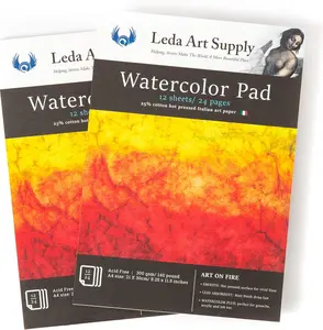 Leda Art Supply Hot Pressed Watercolor Pads 2 Pack (24 Sheets) 300gm - 140 lb 25% Cotton fine Italian Paper | Smooth Surface for Professional renderings A4 Size 8.25 x 11.5 inch