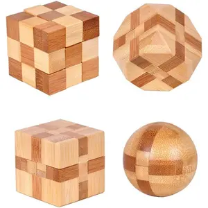 P-ITC072   4 Pack Wooden Puzzle Games Brain Teasers Toy- 3D Puzzles for Teens and Adults - Wooden Logic Puzzle Wood Snake Cube Magic Cube Magic Ball Brain Teaser Intellectual Removing Assembling Toy