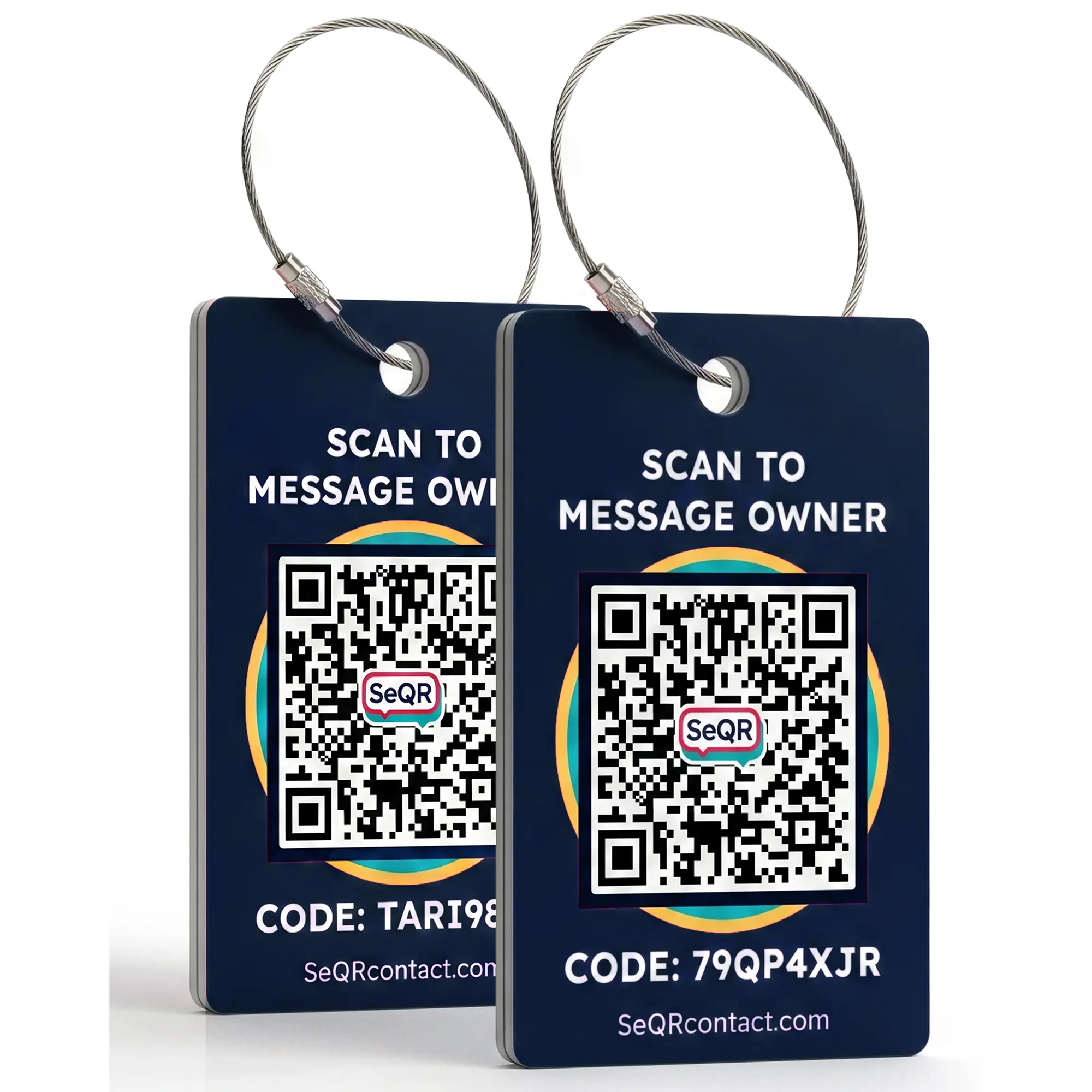 Smart Luggage Tags (Navy 2-Pack) | Keeps Personal info Private With Durable Privacy QR Code | Use with Away GPS Bag Locator & Air Tag | Android or iOS