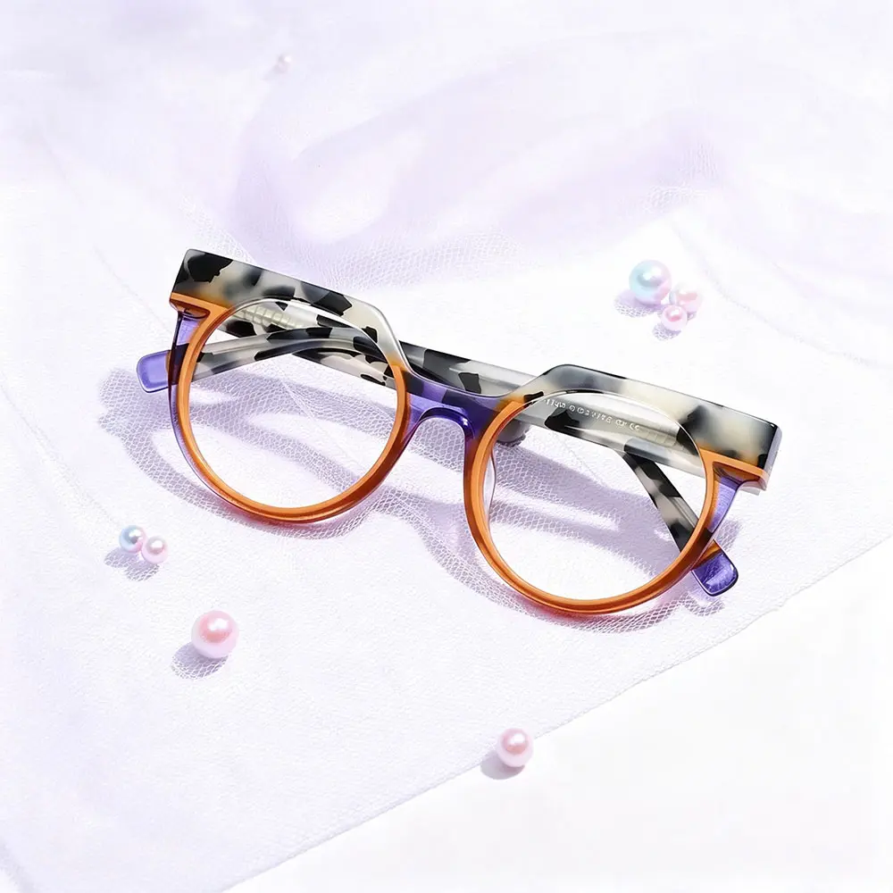 Fytoo Acetate Eyeglasses,Tortoiseshell Decor Cat‑Eye Frame,Leopard Print Square Glasses,Double‑Bridge Aviator Style Optical Eyewear for Women  Man