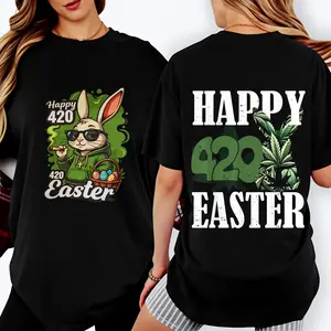 100% pure cotton Casual Style Men's T-Shirt Happy 420 Easter Bunny And Cannabis Leaves Design Spring Summer Gift For Friends And Family