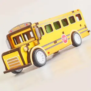 School Bus Wooden Blocks, Easy Assembly Car and Bus Wooden Blocks, DIY Building Set for Teens, Gift for Friends and Family, Desktop Decoration