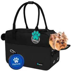 PetAmi Dog Purse Carrier for Small Dogs, Airline Approved Soft Sided Pet Carrier with Pockets, Ventilated Dog Carrying Bag for Puppy Cat, Dog Travel Supplies Accessories Bag, Sherpa Bed, Max 12 lbs