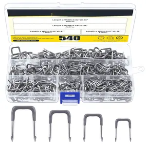 540 count Insulated U Staple  Assortment Set with Storage Case, 0.56", 0.44", 0.41", 0.36" Metal  Staple for Fixing Electrical Wire
