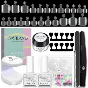 Toenail Tips and Solid Glue Gel: 500 PCS Clear Press on Toe Tips with Nail Glue Gel Base & Top Coat U V Light Pedicure Kit for Salon Home DIY Gift For Women