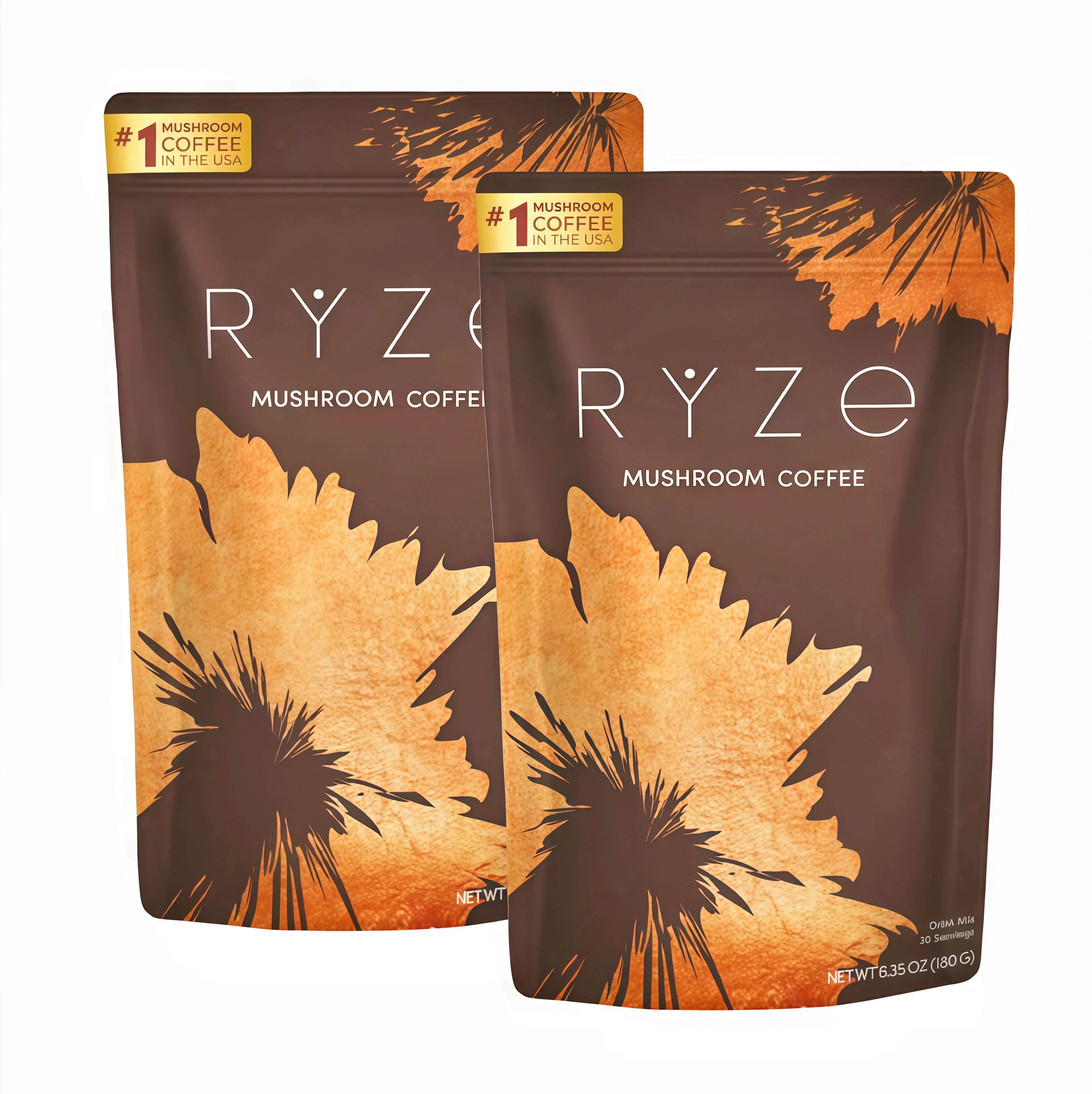 2 Bag RYZE Mushroom Coffee USDA Organic with 6 Adaptogenic Mushrooms and MCT Oil ZO USA Grown Instant Coffee for Better Energy, Focus, Digestion, Immunity with Turkey Tail, Shitake, Lion's Mane, 30 Servings Vitamin