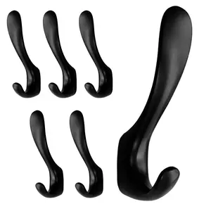 6 Pack Matte Black Coat Hooks – Heavy Duty Metal Wall Mounted Hooks with Mounting Screws, Decorative Single Prong Hooks for Hanging Coats, Hats, Towels, Bags, Keys, Bathroom, Bedroom, Entryway and Home Improvement Projects