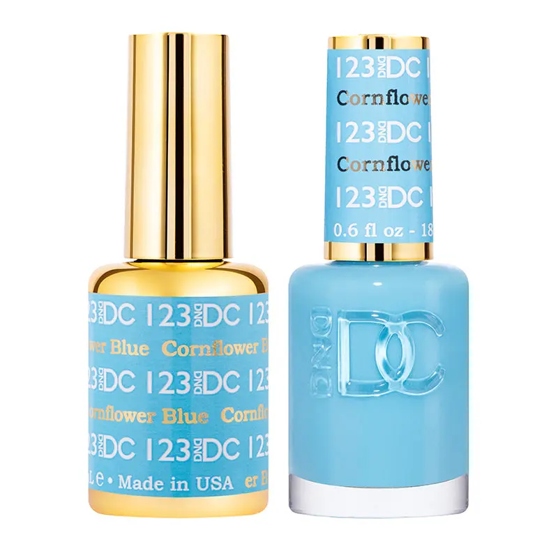 DND DC Duo Color Gel Polish - #123 Cornflower Blue, UV Lamp Required, Convenient Bottle Packaging for Gel Nails