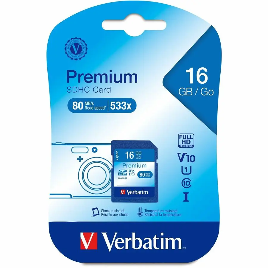 Verbatim 16GB Premium SDHC Memory Card UHS-I Class 10 Memory Card