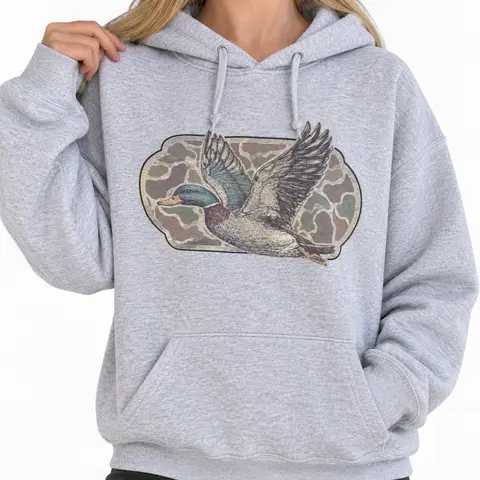 Retro Waterflow 90s Mallard Duck Camo Unisex Pullover Hoodie, Vintage Camo Duch Hunting Sweatshirt, Outdoor Outfits Gifts