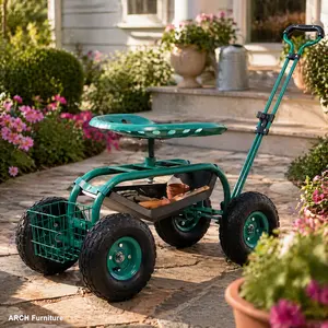 Heavy Duty Arch Rolling Garden Scooter Cart - 360-Degree Swivel Seat, Durable Wheels, and Convenient Tool Tray, Green Tool Box Tool Kit