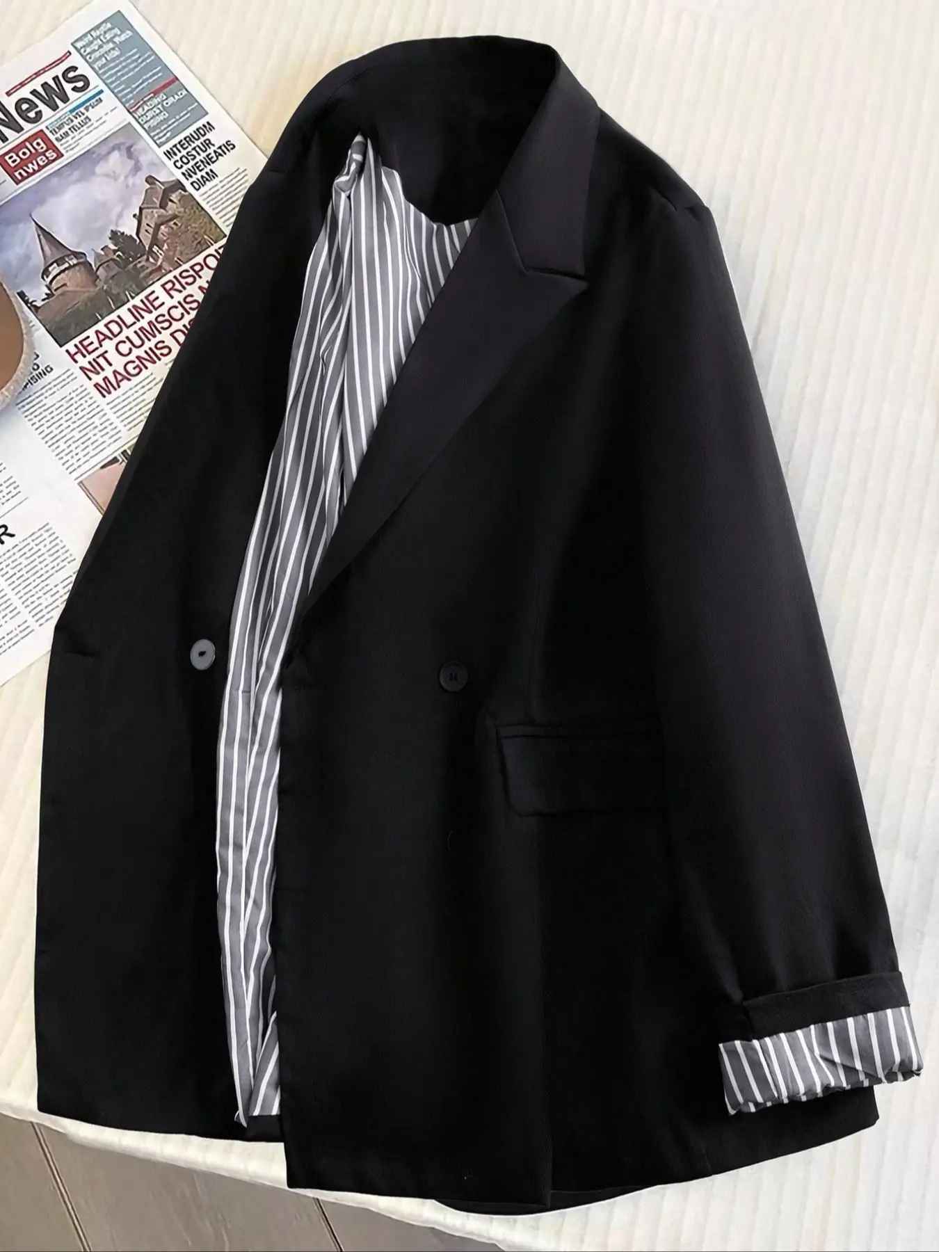 Women's Vintage Long Sleeve Collared Blazer Jacket, Womenswear, Formal Commuter Workwear, Button, High-End Elegance, Aesthetic, Striped Lining, Suitable for Commuting, Office, Formal Occasions, Day, Business Attire Clothes